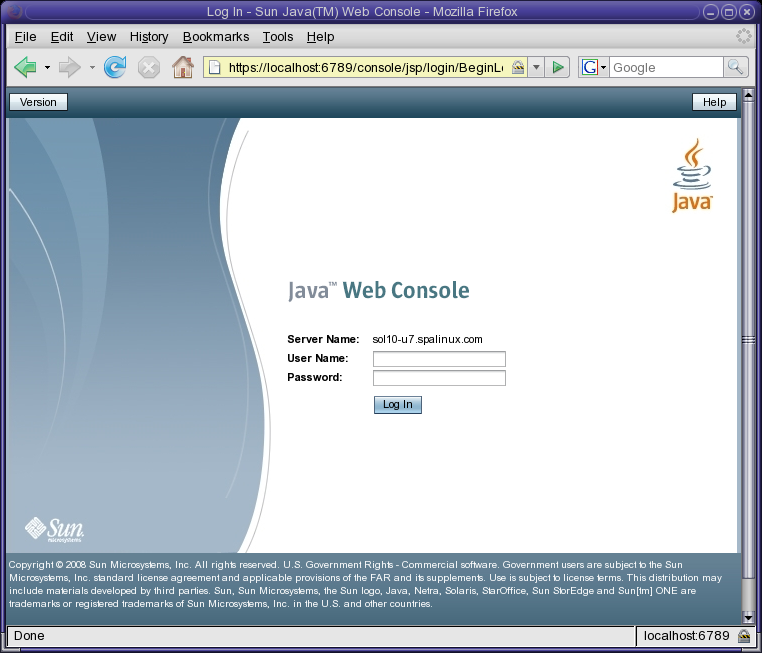 Sun Java Web Console