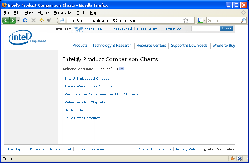 Intel Product Comparison Charts