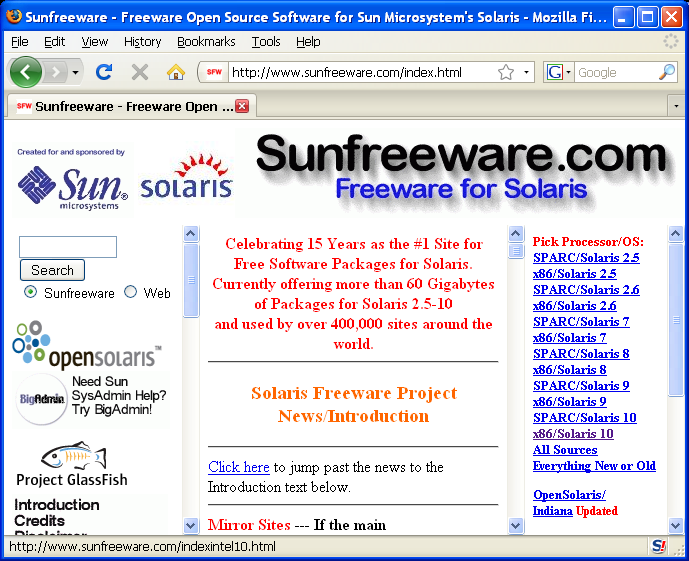 Sunfreeware Pick Processor/OS