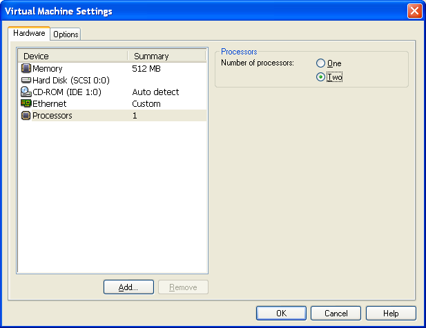 VMware Settings 2 CPU