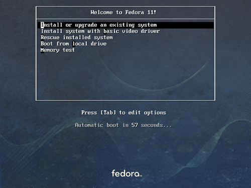 Fedora 11 - Installation Boot Menu